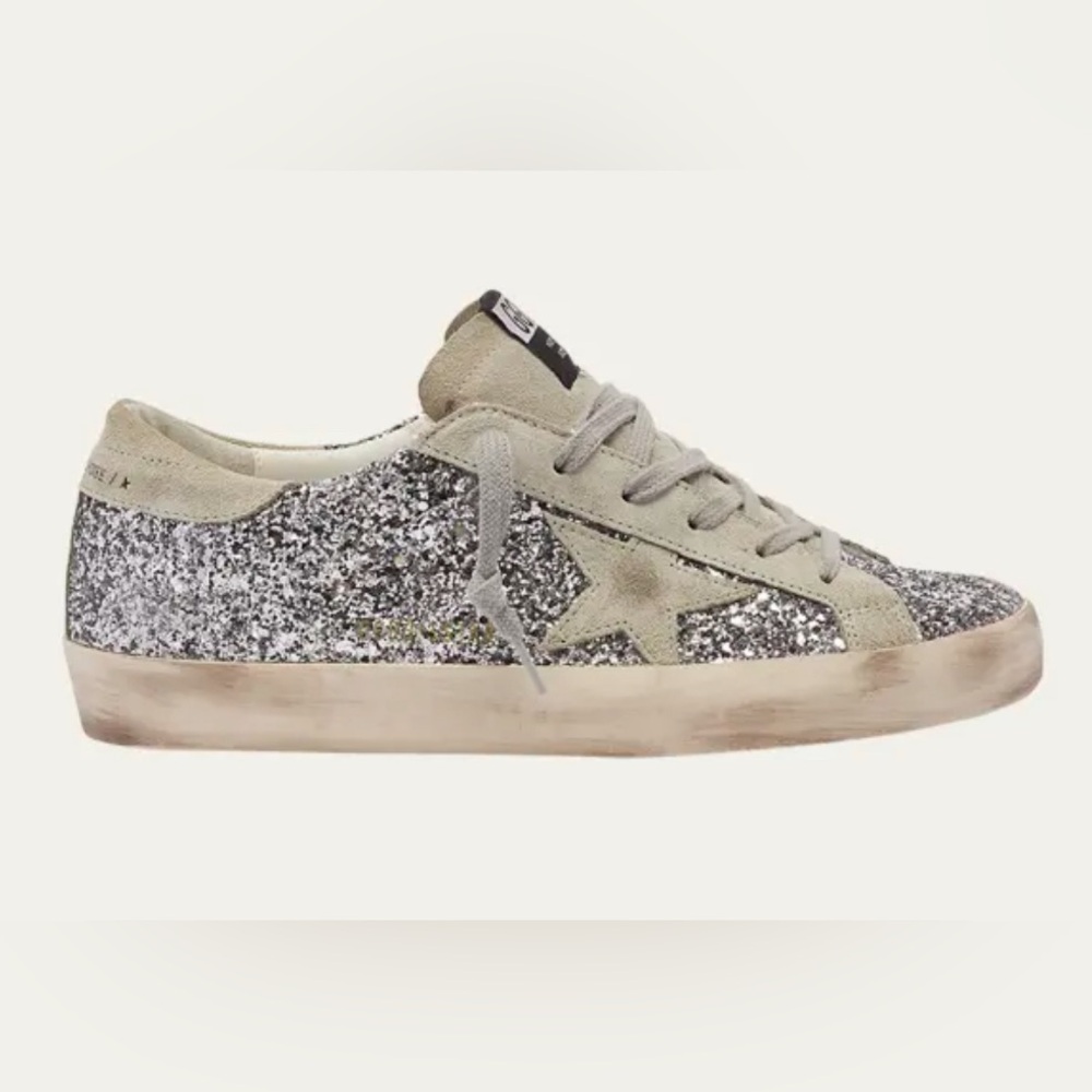 Size 37 Golden Goose suede and glitter low-top sneakers reg 650. Excellent cond.